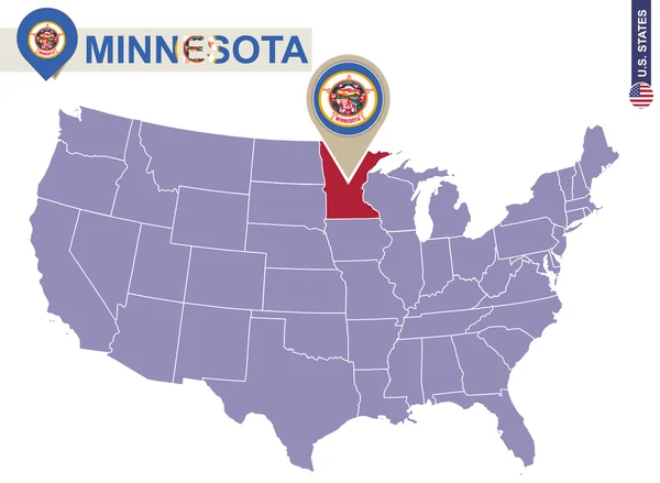 Minnesota State sulla mappa degli Stati Uniti. Bandiera Minnesota e mappa . — Vettoriale Stock