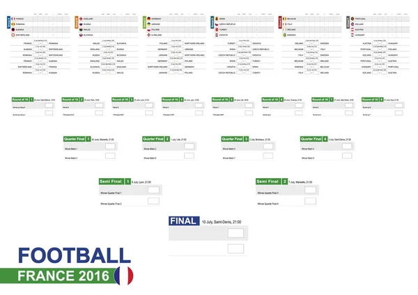 Fútbol 2016, Calendario del partido Euro 2016 . — Vector de stock