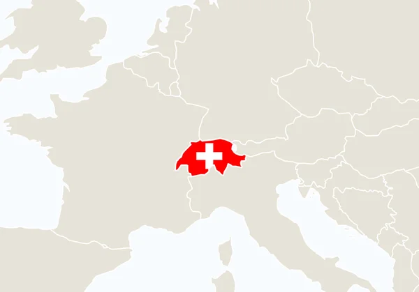 Europa con el mapa de Suiza destacado . — Vector de stock