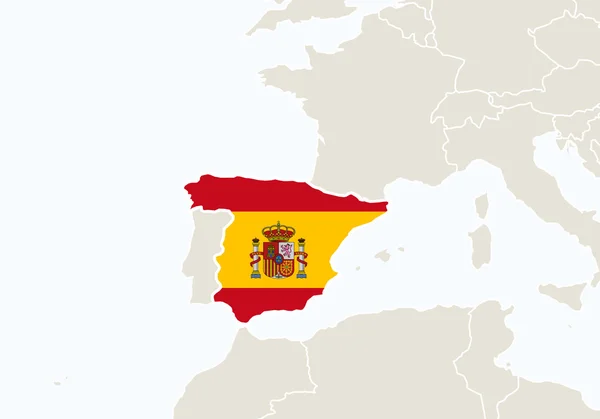 Europa con el mapa de España resaltado . — Vector de stock