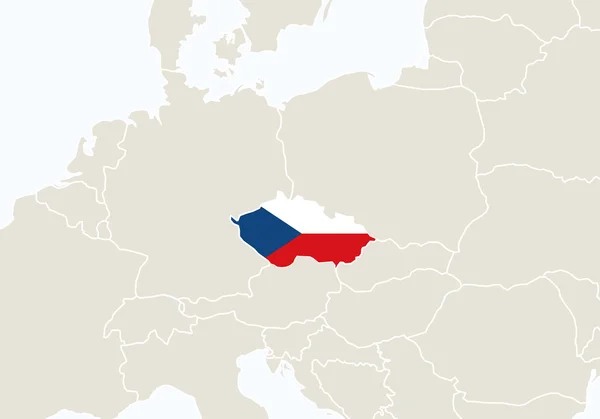 Evropa s zvýrazněné Česká republika mapa. — Stockový vektor