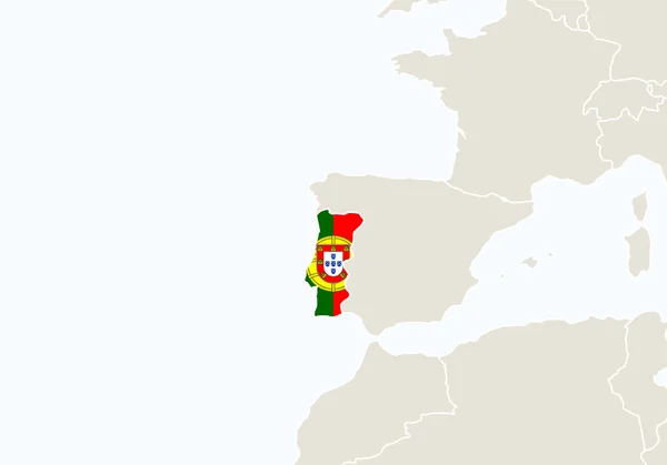 Portugal Map on a World Map with Flag and Map Pointer. Vector