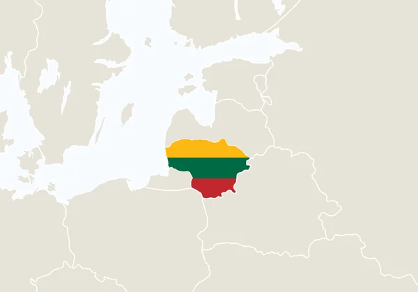 Europa met gemarkeerde kaart van Litouwen. — Stockvector