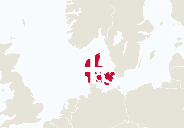 Evropa s zvýrazněné mapu Dánsko. — Stockový vektor