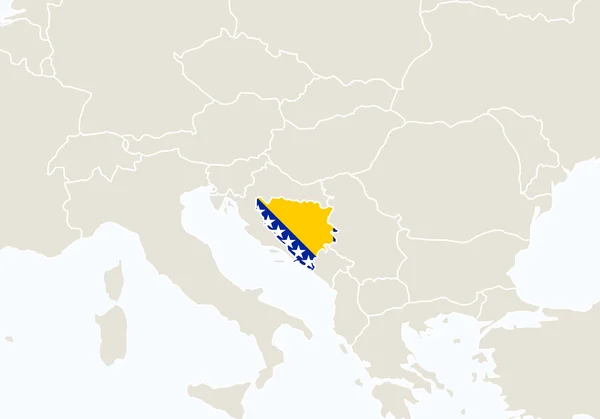 Europa con el mapa destacado de Bosnia y Herzegovina . — Vector de stock