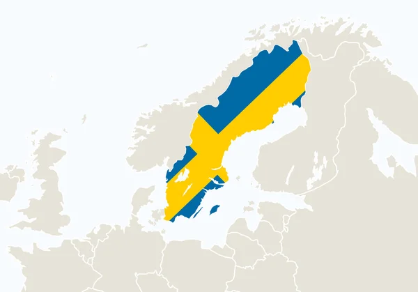 Europa com destaque Suécia mapa . — Vetor de Stock