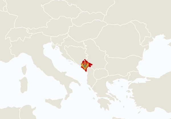 Europa con el mapa destacado de Montenegro . — Vector de stock