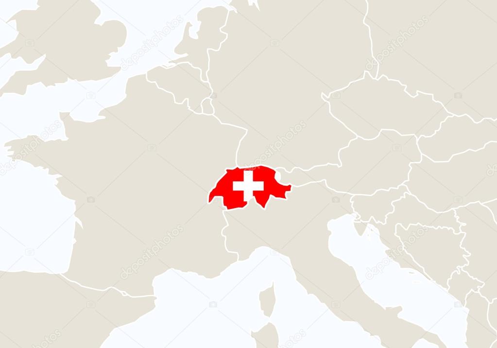 Europe with highlighted Switzerland map.