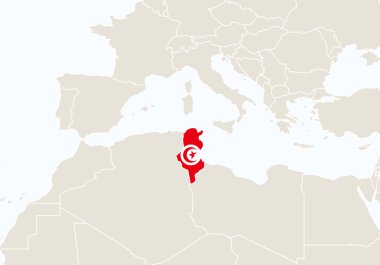 Vurgulanan Tunus harita ile Afrika.