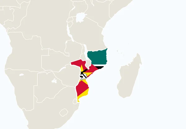 Afrika med markerade Moçambique karta. — Stock vektor