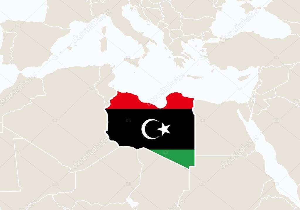 Africa with highlighted Libya map.