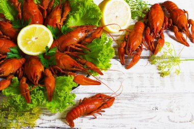 crawfish on wooden background clipart