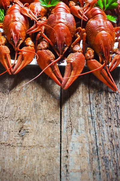 Lagostins em fundo de madeira — Fotografia de Stock