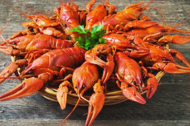 crawfish on wooden background clipart