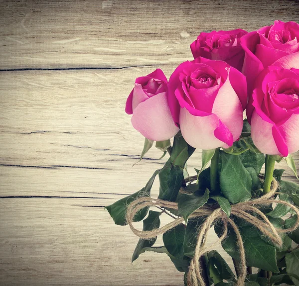 Pink Bouquet Roses Wooden Background — Stock Photo, Image