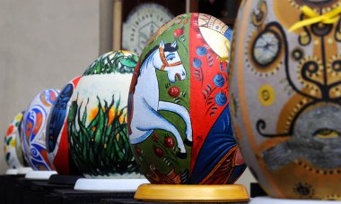 Lviv, Ukrayna - Nisan 04: Büyük sahte Paskalya yumurtaları, festival o