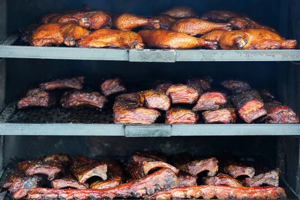 Viande Bœuf Porc Poulet Marché Nuit Restaurant Rue — Photo