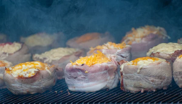 Cooking Meatballs Covered Bacon Grill Barbecue — Stock Photo, Image