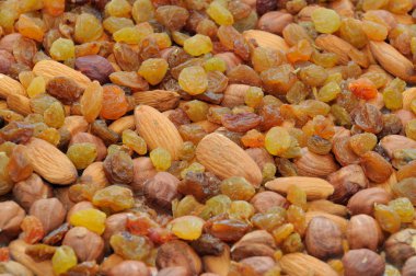 çeşitli kuru meyveler (kayısı, tarihleri, Kuru üzüm, incir) yakın çekim 
