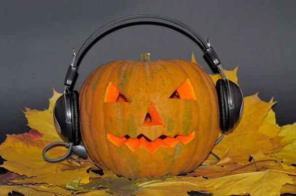 Calabaza con auriculares — Foto de Stock