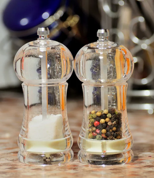 Glass salt and pepper shakers — Stock Photo, Image