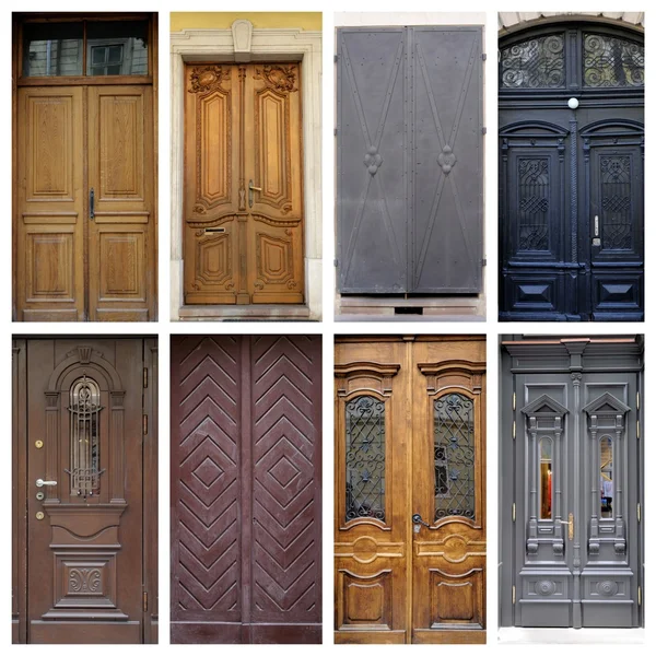 A photo collage l front doors to houses Stock Photo