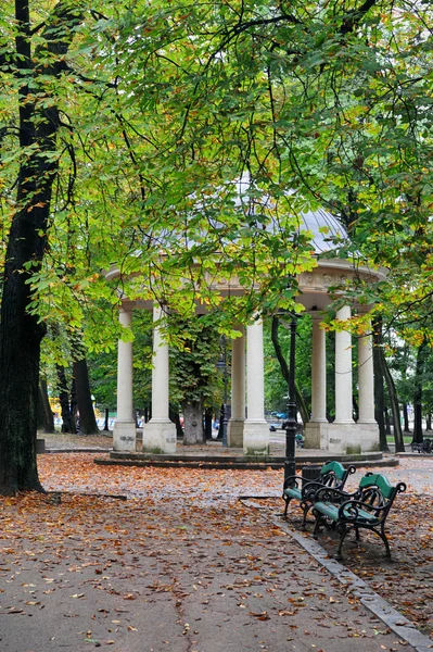 Паркова лавка восени — стокове фото