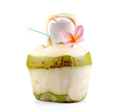 Küçük Hindistan cevizi, beyaz arka plan üzerinde Plumeria.