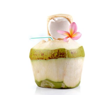 Küçük Hindistan cevizi, beyaz arka plan üzerinde Plumeria.