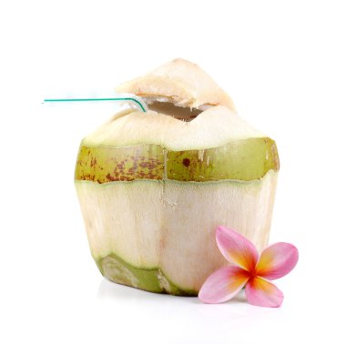 Küçük Hindistan cevizi, beyaz arka plan üzerinde Plumeria.