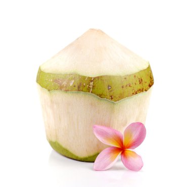 Küçük Hindistan cevizi, beyaz arka plan üzerinde Plumeria.