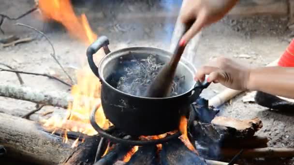 Pečený čaj listy v jednom ohni. Lidová moudrost. — Stock video