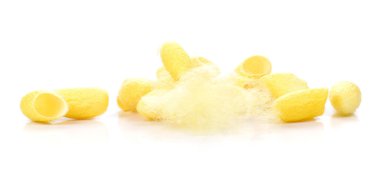 Koza, ipek beyaz arka plan üzerinde.