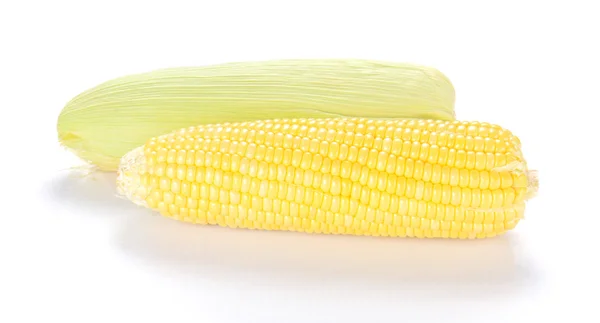 Dwie żółte kukurydziany na białym tle. — Zdjęcie stockowe
