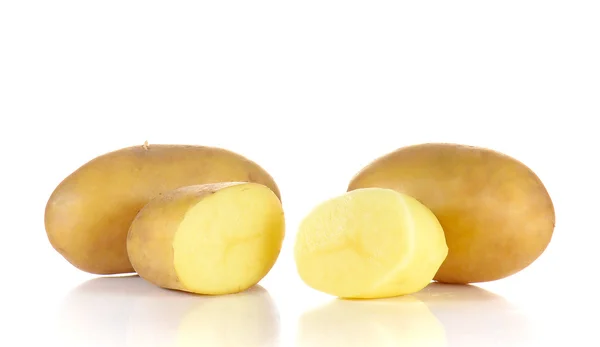 Fresh potatoes full ball and cut half on white background. — Stock Photo, Image