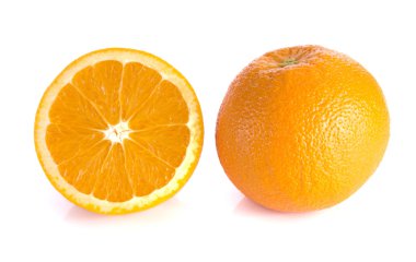 Orange cut half and full balls on white background. clipart
