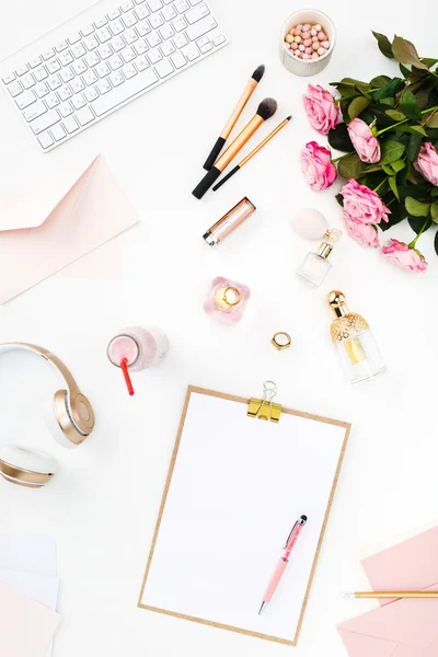 Still life of fashion woman, objects on white — Stock Photo, Image