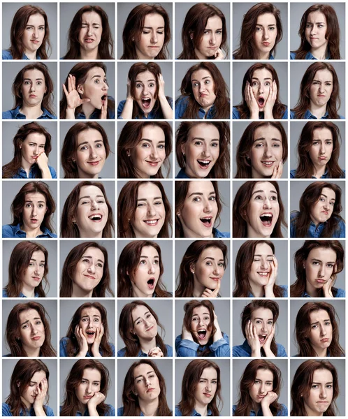 Set of young womans portraits with different emotions — Stock Photo, Image