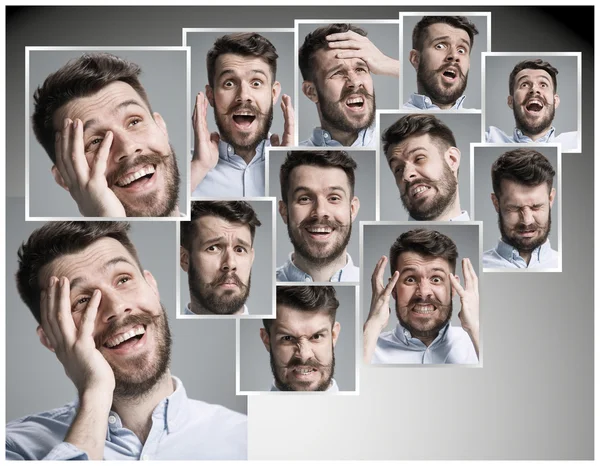 Conjunto de retratos de hombres jóvenes con diferentes emociones — Foto de Stock