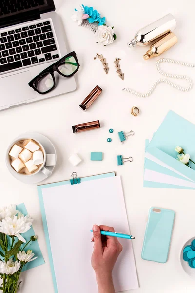 Still life of fashion woman,  blue objects on white — Stock Photo, Image