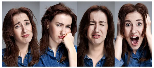 Aantal jonge dames portretten met verschillende emoties — Stockfoto