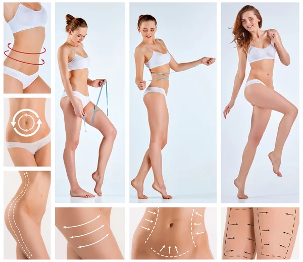 Collage de cuerpo femenino con las flechas de dibujo —  Fotos de Stock