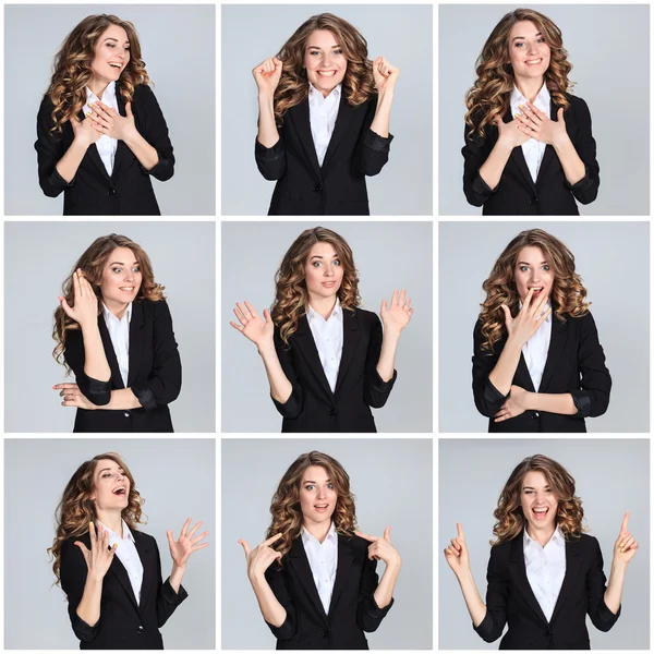 Die Collage junger Frauenporträts mit glücklichen Emotionen — Stockfoto