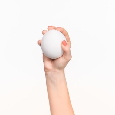 Kadın el beyaz boş strafor oval tutarak