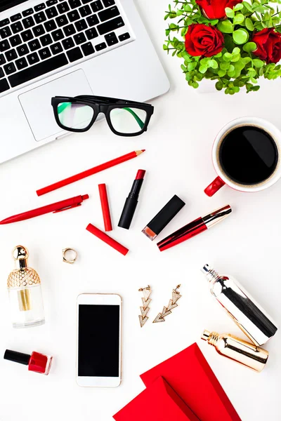 Still life of fashion woman, objects on white — Stock Photo, Image