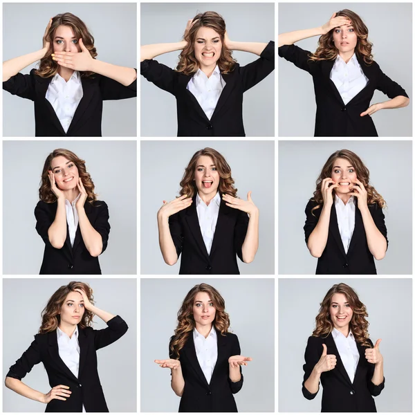 Die Collage junger Frauenporträts mit unterschiedlichen Emotionen — Stockfoto