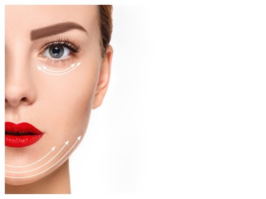 Genç kadın yüzü. Antiaging ve iplik kavram kaldırma