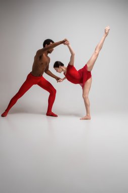 Bale dansçıları gri arka plan üzerinde poz birkaç