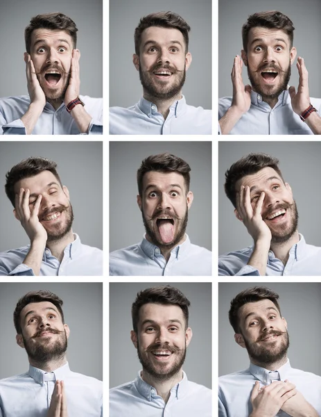 Porträts junger Männer mit unterschiedlichen Emotionen — Stockfoto