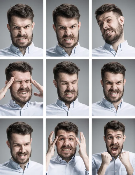 Set of young mans portraits with different emotions — Stock Photo, Image